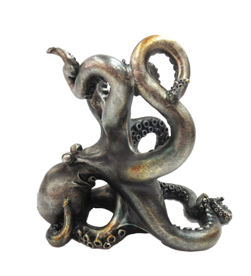 Pacific Giftware Rustic Silver Octopus Wine Holder 7.5 Inch Tall Tabletop Bar Counter Decorative Sculpture