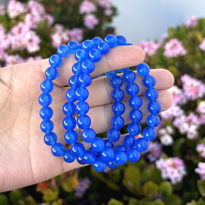 Adabele Real Natural Blue Agate Gemstone Beaded Bracelet 7.5 inch Stretch Chakra Healing Crystal Stone Jewelry Women Mom Gift (Unisex) GB8-B18