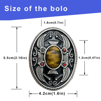YOQUCOL Vintage Indian Art Tiger Eye Stone Black Bolo Tie American Western Cowboy Leather Necktie for Men Women