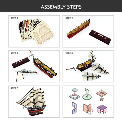 CubicFun 3D Ship Puzzles for USS Constitution Sailing Boat Models for Adults and Teens Toys, 193 Pieces