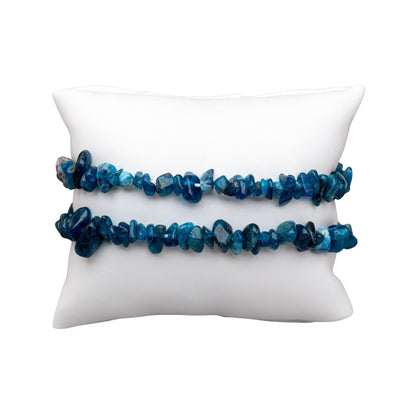 Blue Apatite Natural Gemstone Bracelets, Chakra Crystal Healing Chip Stretch Bracelets, Gemstone Polished Irregular Crystals, Crystal Irregular Chips Beads Stretch Bracelets (Blue Apatite)