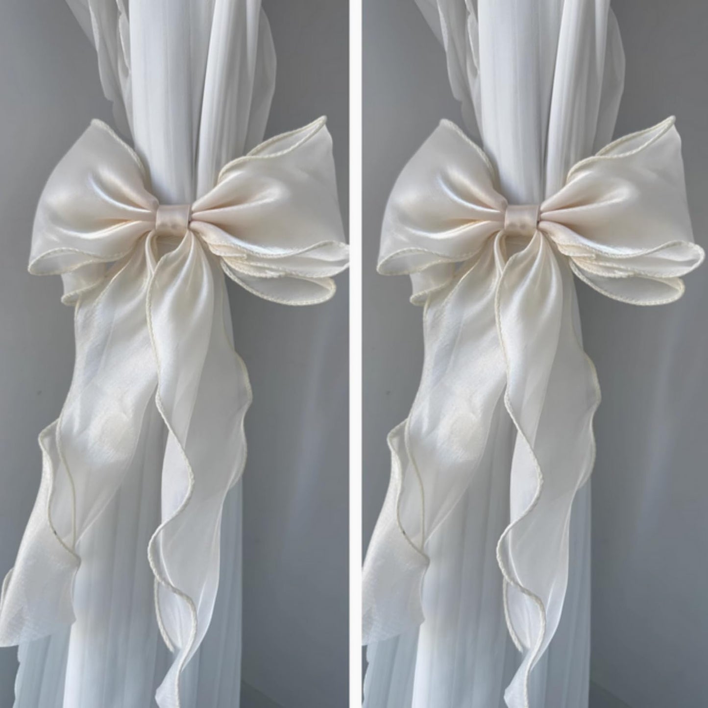 2 Pack French Silky Bow Curtain Tiebacks, Elegant Lace Ribbon for Curtains Decorative Rope Accessories Home Décor (Black,2)