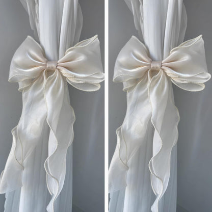 2 Pack French Silky Bow Curtain Tiebacks, Elegant Lace Ribbon for Curtains Decorative Rope Accessories Home Décor (Black,2)