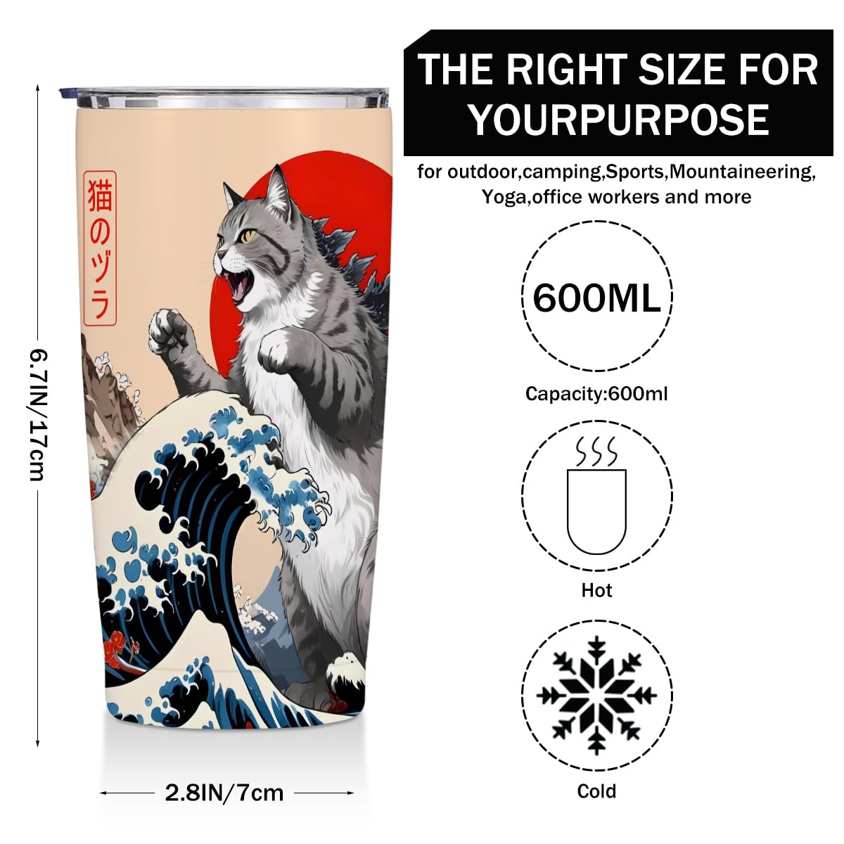 Cat Gifts for Women 20 oz Tumbler, Funny Japanese Cats Stainless Steel Insulated Water Bottle, Cats Themed Insulated Travel Coffee Mugs, Cat Lover Gifts for Women Girls Mom Christmas Birthday Present