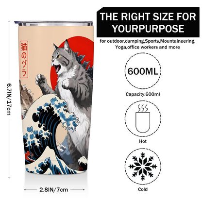 Cat Gifts for Women 20 oz Tumbler, Funny Japanese Cats Stainless Steel Insulated Water Bottle, Cats Themed Insulated Travel Coffee Mugs, Cat Lover Gifts for Women Girls Mom Christmas Birthday Present
