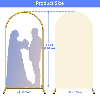 Metal Arch Backdrop Stand and Cover Set (Beige, 7.2 ft), Wedding Arch Stand with Beige Cover for Baby Shower, Party, Birthday, Wedding, Bridal Shower