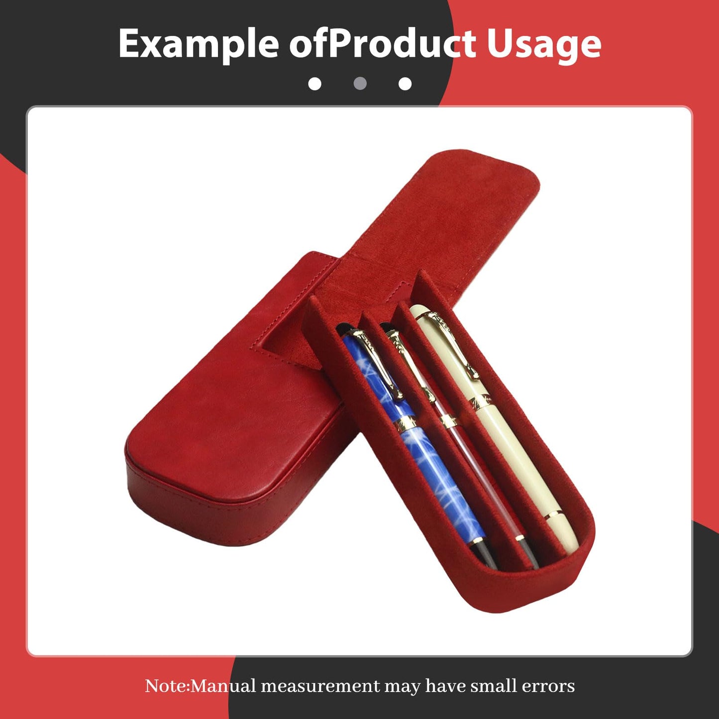 MIVLXLX PU Leather Triple Pen Case Pencil Pouch Holder for Three Fountain Ballpoint Rollerball Pens and Pencils Gift Choice for Man/Woman/Office (red)