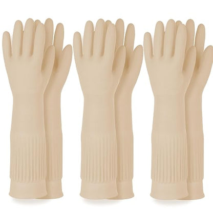 DABOGOSA Reusable Waterproof Household Dishwashing Cleaning Rubber Gloves, Non-Slip Kitchen Glove (Ivory, XL (Pack of 3))