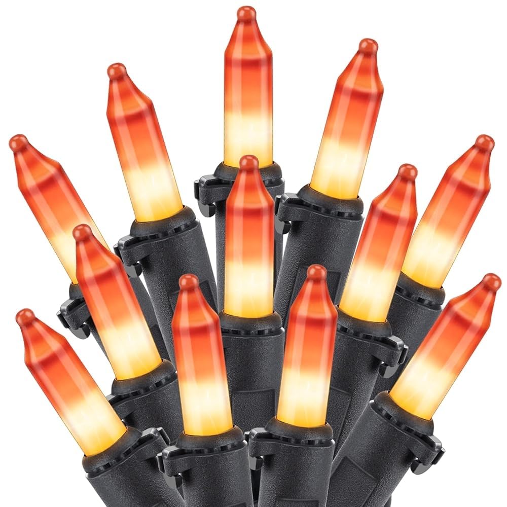 Minetom 100-count 25Ft.Yellow & Orange Candy Corn Incandescent Mini Halloween String Lights for Outdoor & Indoor Halloween Decoration, Waterproof & Connectable