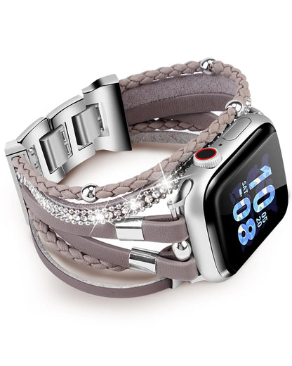 RUIXTIPAD Compatible with Apple Watch Band 46mm 44mm 45mm Women Series 11/10/9/8/7, Boho Bracelet for Apple Watch Bands 49mm, Multi Wrap Strap Leather for iWatch Bands 6 5 4 3 2 1SE - Gray