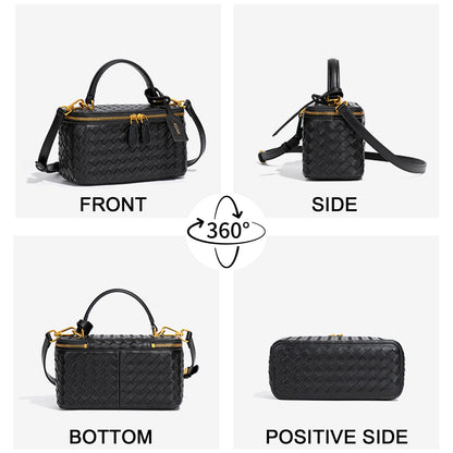 AOOPNE Woven Box Crossbody Purse For Women, Trendy Vegan Leather Shoulder Handbags with Adjustable Strap (Black)