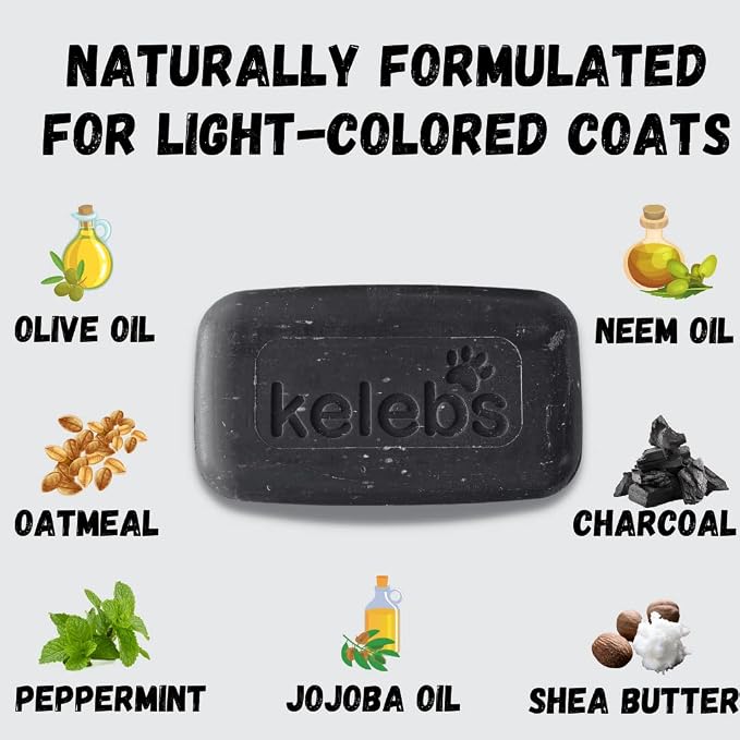 KELEBS Whitening Dog Shampoo Bar with Charcoal | White Dog Shampoo with Natural Ingredients for Sensitive Skin | 3 Bars