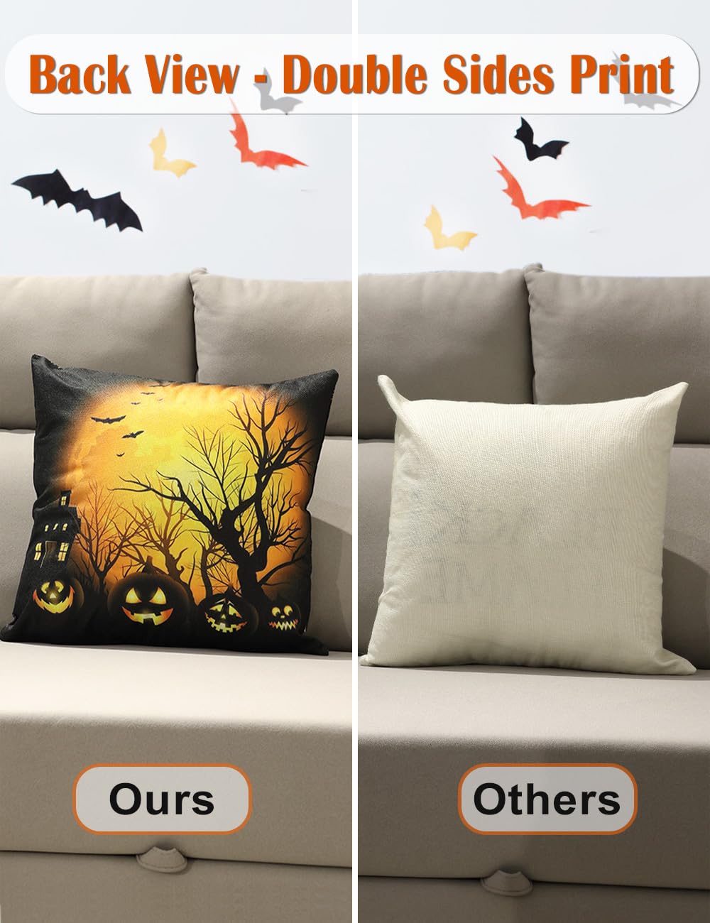 Halloween Decorations Set Of 4 Double-Sided Print Pillow Covers 16" x 16", with 8 Cute Halloween Decor Patterns, Elegant Invisible Zipper, Soft Linen Throw Pillow Covers for Outdoor & Indoor Use