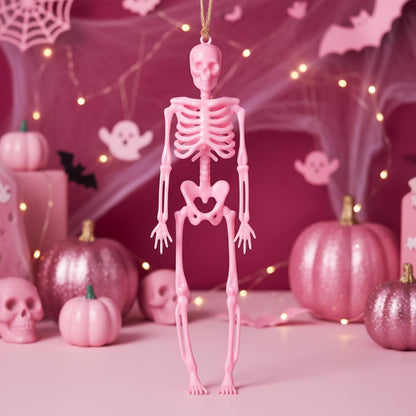 Roowest 36 Pcs Mini Skeleton Figurines Bulk, 6.7 Pink Halloween Skeletons Decor Small Plastic Hanging Skeletons for Halloween Craft Graveyard Haunted House Accessories Party Decor
