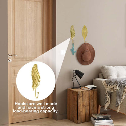 IUMLXJO 7pcs Leaves Wall Hooks for Hanging Heavy Duty, Gold Iron Decorative Hooks for Coat Towel Hat Wall Mount Hangers Racks for Bathroom, Kitchen, Door, Wardrobe, Farmhouse (Include Screws)