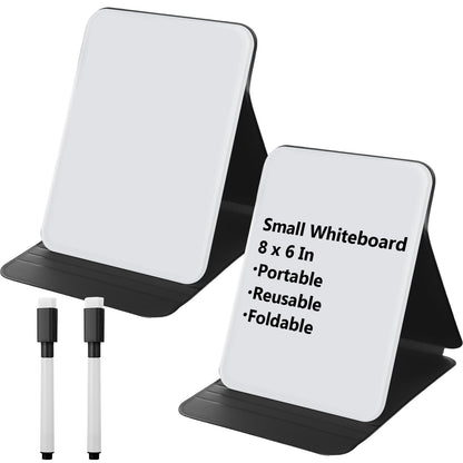 Dunzoom 2 Sets 4 Pcs Small Glass Desktop Whiteboard with Reversable Stand 8x6 Inch Mini Dry Erase White Board Easel with 2 Markers Reusable Desk Notepad for Home Office School Supplies (Black)