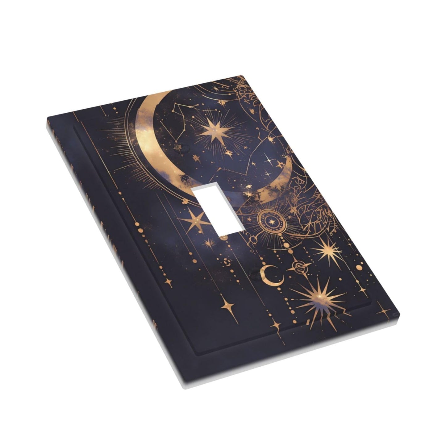 Nadoabtm Decorative Light Switch Cover Plate Gothic Celestial Gold Moon Stars 1 Gang Single Toggle Decorate Switch Plate Cover Wall Plate Electrical Outlet Covers For Home Farmhouse Decor