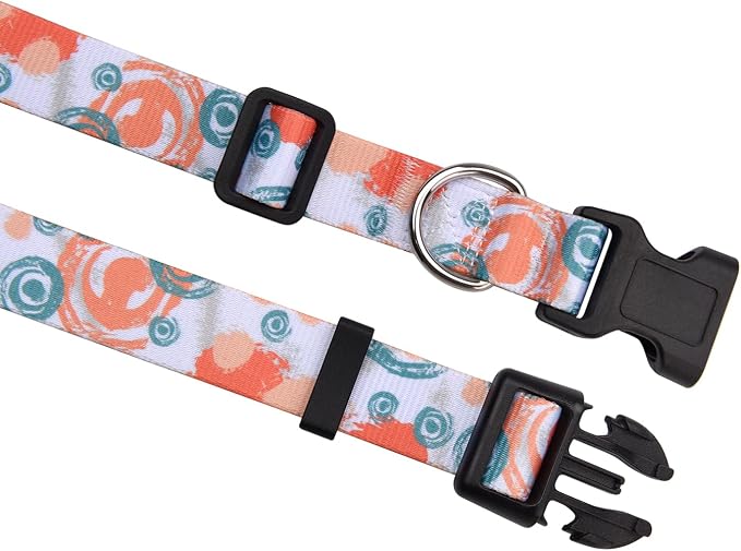 MarukoPet Dog Collar, Adjustable for Small Medium Large Dogs Puppy, Cute Design with Bohemia Floral Tribal Geometric Patterns Boys Girls Dog Collar(Orange Watercolor-M)