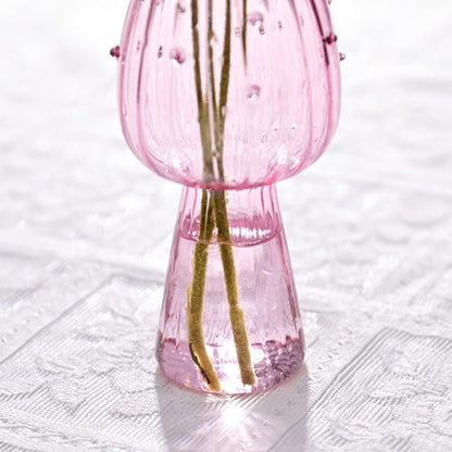 Glass Bud Vases,Cute Mushroom Vase Mini Terrarium Planter for Hydroponics Plants,Flower,Reed Diffuser,Table Centerpiece(A)