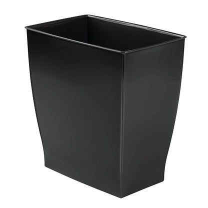 iDesign Small Plastic Bathroom Trash Can, Black | Slim Rectangle, For Bedroom, For Office, For Dorm