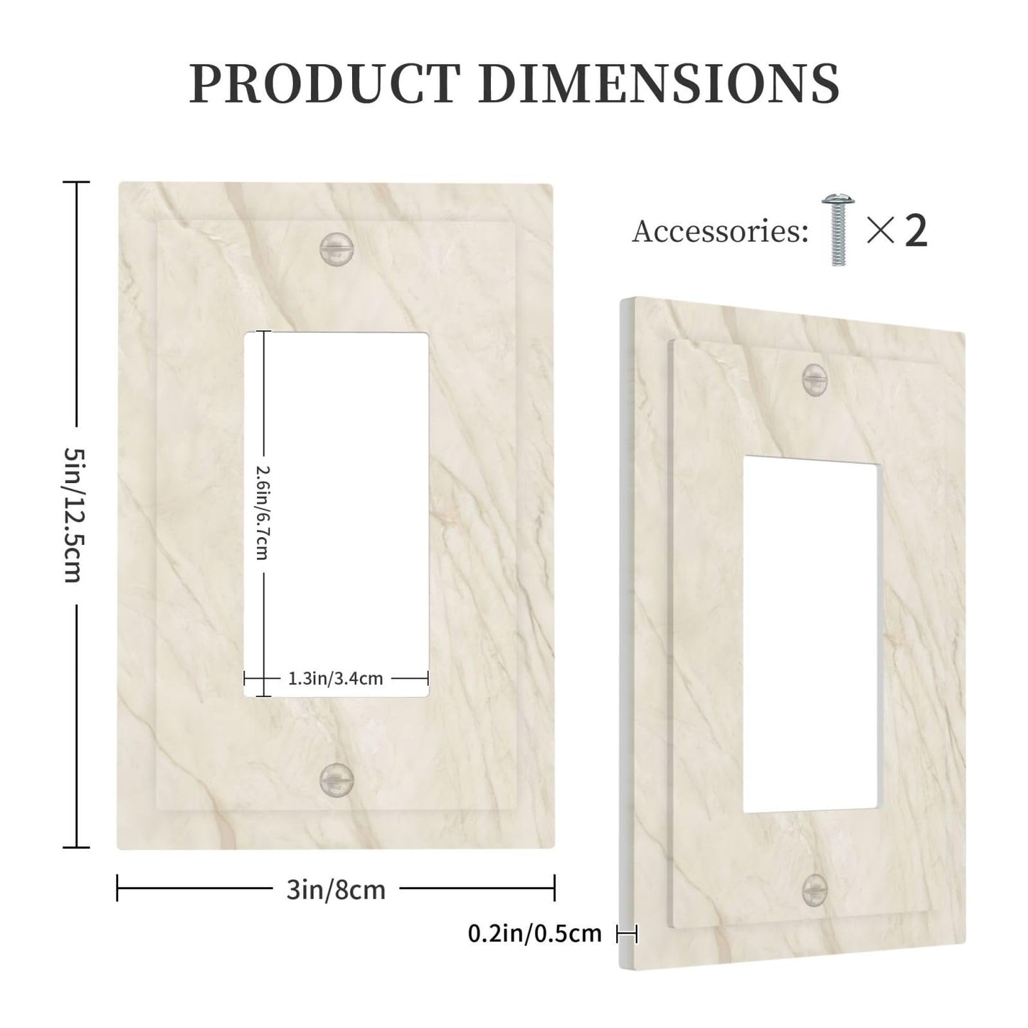 White Taupe Marble Abstract Luxury Decorative Outlet Covers 1 Gang Single Rocker Light Switch Cover Plate Wall Plates GFCI Faceplate for Bathroom Kitchen Home Decor