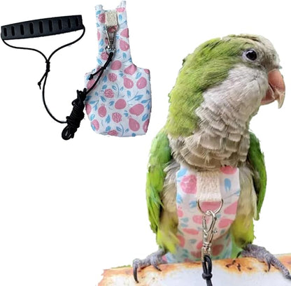 Bird Diaper Harness Flight Suit Clothes, Parrot Flight Suit with Leash, Bird Flying Clothes with Rope and Handle for Outdoor Activities Training (Pink with Leash,Small)
