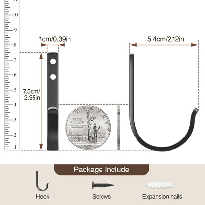 Josmimic 20-Pack Wall Hooks for Hanging Towel/Coat - 22LB Screw in Metal Hanger Wall Mount, for Outdoor, Closet, Door, Bathrooms, for Backpack, Robe, Black