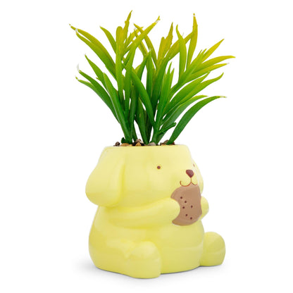 Toynk Sanrio Pompompurin 3-Inch Sculpted Ceramic Mini Planter with Artificial Succulent | Cute Flower Pot, Faux Indoor Plants