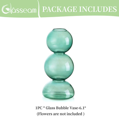 Glassseam Glass Vases for Flowers, Green Bud Vases for Decor, Cute Small Vase, Modern Aesthetic Vase, Unique Round Flower Vase, Decorative Bubble Vases for Centerpieces Wedding Table Decorations