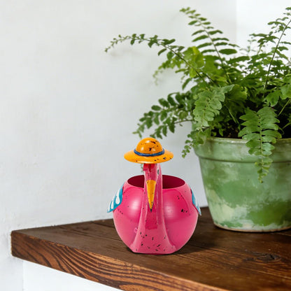 The Aura Collective Flamingo Planter Small Succulent Pots Metal Animal Planters, Decorative Flower Pot Indoor Garden Statues Yard Art Decor