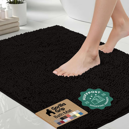 GORILLA GRIP Bath Rug Mat 48x17, Thick Soft Absorbent Chenille, Quick Dry Microfiber Mats, Rubber Backing Washable Shower Floor Rugs, Bathmat Runner, US Designed Bathroom Home Decor Accessories Black