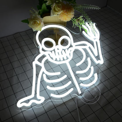 Britrio Skull Neon Sign Halloween Decoration LED Skeleton Ghost Wall Art Decor Light for Window Entryway Front Porch Door Bedroom Bar Christmas Birthday Party Supply Kids Gift White 5V USB Powered