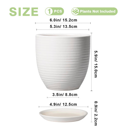EPFamily Ceramic Pots for Plants - 6 Inch Plant Pot with Drainage Hole and Saucer, Round Planters for Indoor Outdoor, Flower Pots, Modern Planter, Home Office Room Decor, Gifts for Plant Lovers, White