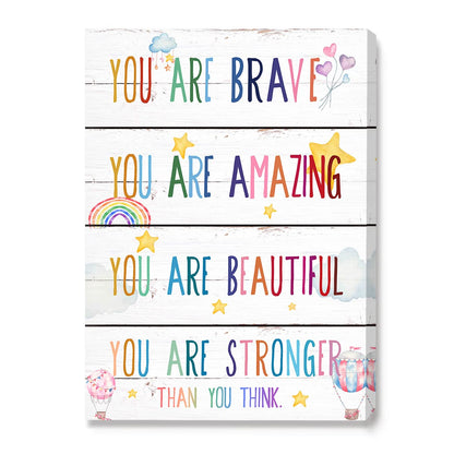 You Are Brave Canvas Wall Art,Positive Affirmations Wall Decor for Kids,Inspirational Quote Canvas Framed Wall Art Ready to Hang for Kids Bedroom Nursery Playroom Decorations