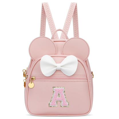 KKXIU Girls Initial Bowknot Cute Mini Backpack for Toddler, Travel Small Girl Backpacks, Personalized Birthday Gifts for Little Girls and Kids(A, Pink)