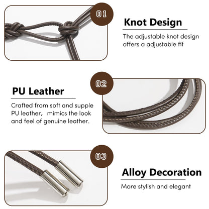 JUXCOKO Women's Knotted Thin Waist Belt PU Leather Skinny Belts for Dresses Pants(Plaited Hair-Coffee)