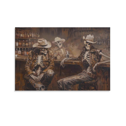 Skeleton Cowboy Saloon Trio Western Rustic Canvas Printing Wall Art Posters Prints Bohemian Aesthetic Bar Scene Oil Style Wall Decor for Living Room Bedroom Bar Office Den 12x18inch(30x45cm)