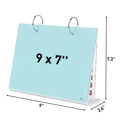 Desktop Glass Dry Erase & Acrylic Aesthetic Calendar Weekly to-do List Combo, Small Magnetic Standing Whiteboard, Desk Flip Easel Calendar with Accessories for Home Office Supply, Aqua Blue, 9 x 7''