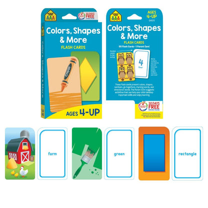 School Zone Preschool 4-Pack Flash Cards: 224 Cards, Pre-K, Colors, Shapes, Numbers 0-25, Old Maid Numbers, Kids Game Cards, Puzzle Cards, Counting, Rhyming Words, Readiness Skills, Ages 4+