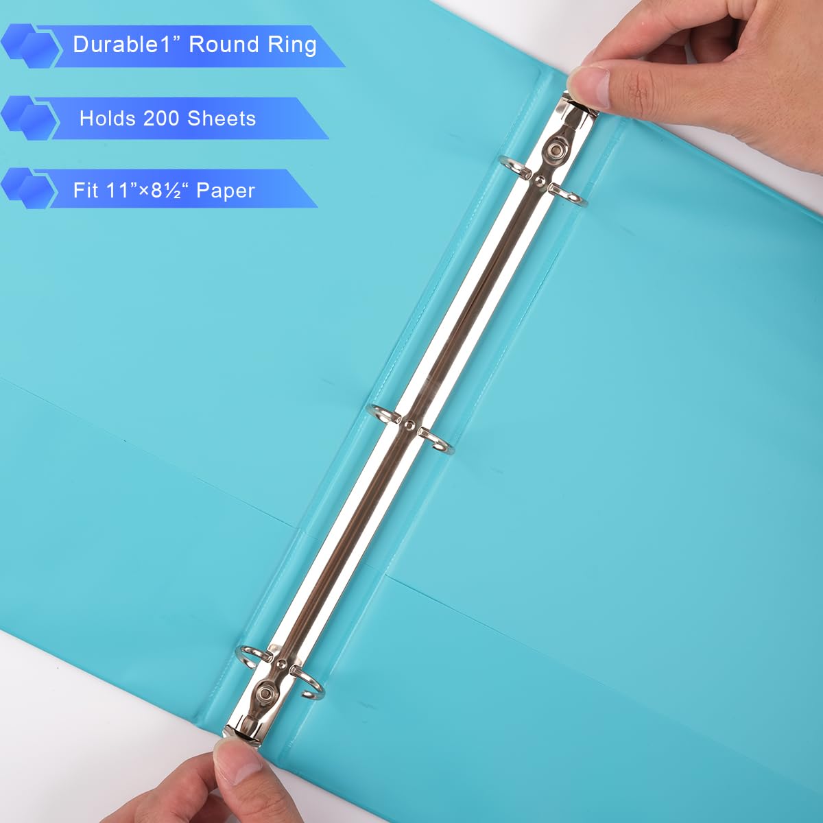 2-Inch Binder 3 Ring, Round Ring with 2 Interior Pockets, Holds 450 Sheets Letter Size Paper, Durable Plastic View Binders for School, Office, and Home