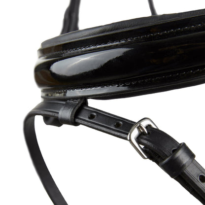 HORZE Grayson Classic Leather Ergonomic Snaffle Dressage Bridle with Detachable Flash - Black - Cob