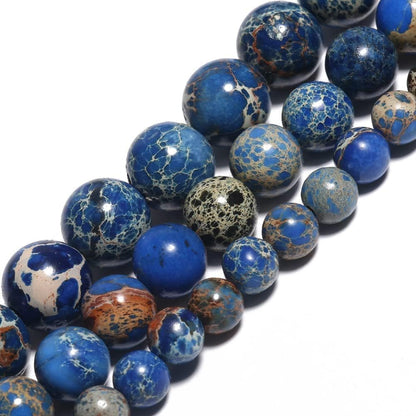 Yochus 45pcs Blue Sea Sediment Beads，8mm Healing Power Natural Stone Round Loose Beads for Jewelry Making Earring Necklace DIY Crafts