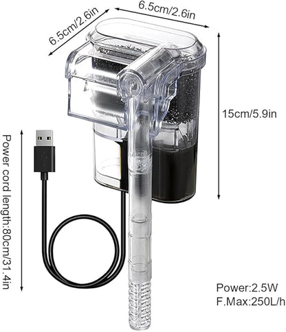 DONGKER Slim Aquarium Filter,250L/h 2.5W Hang on Back Filter Ultra Quiet Adjustable for 2-8 Gal Aquariums Tanks