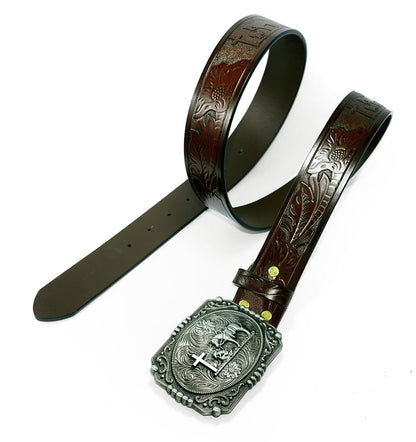 Moranse Western Cowboy Horse & Bull Style Buckle And Genuine Cow Leather Belts