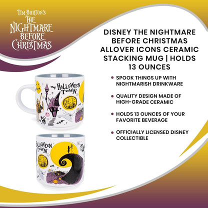 Nightmare Before Christmas Disney The Allover Icons Ceramic Stacking Mug | Large Coffee Cup For Espresso, Caffeine, Beverages, Home & Kitchen Essentials | Cute Tim Burton Gifts | Holds 13 Ounces