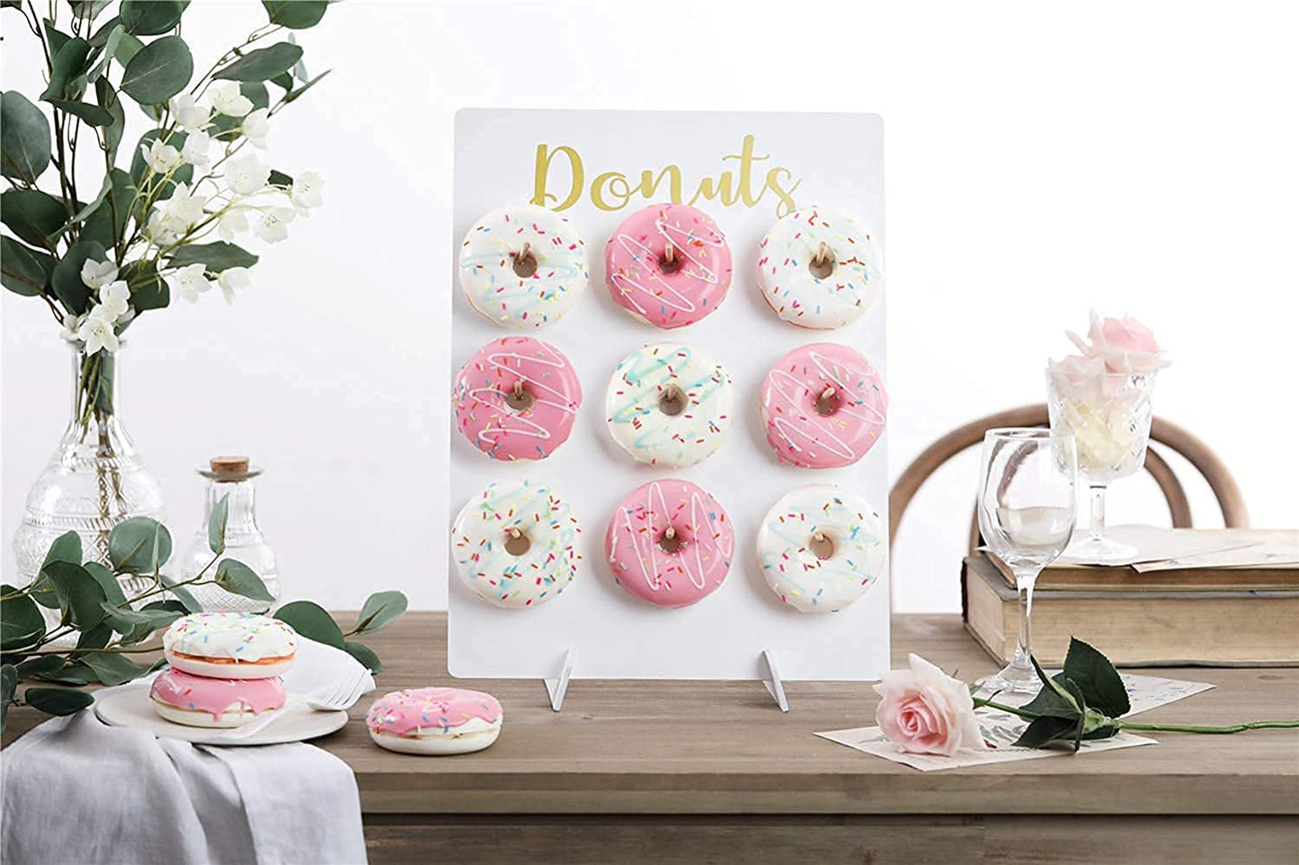 Donut Stand for Party, Wood Donut Bar Display Board Holds 9 Donuts