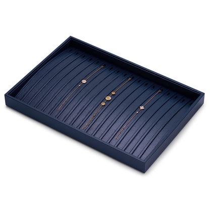 Oirlv Stackable Necklace Pendant Bracelet Organizer Tray Blue Leather Jewelry Drawer Organizer Trays