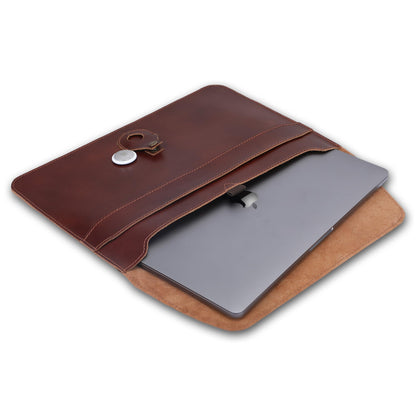 PavinCrafter Genuine Leather Laptop Sleeve 13–14 Inch, Slim Laptop Case Compatible with Mac Pro 13 (M3, M2, M1 Chip) Mac Air 14 Surface 13.5 XPS 13/14 Yoga/IdeaPad, Brown Envelope Bag (Wine)