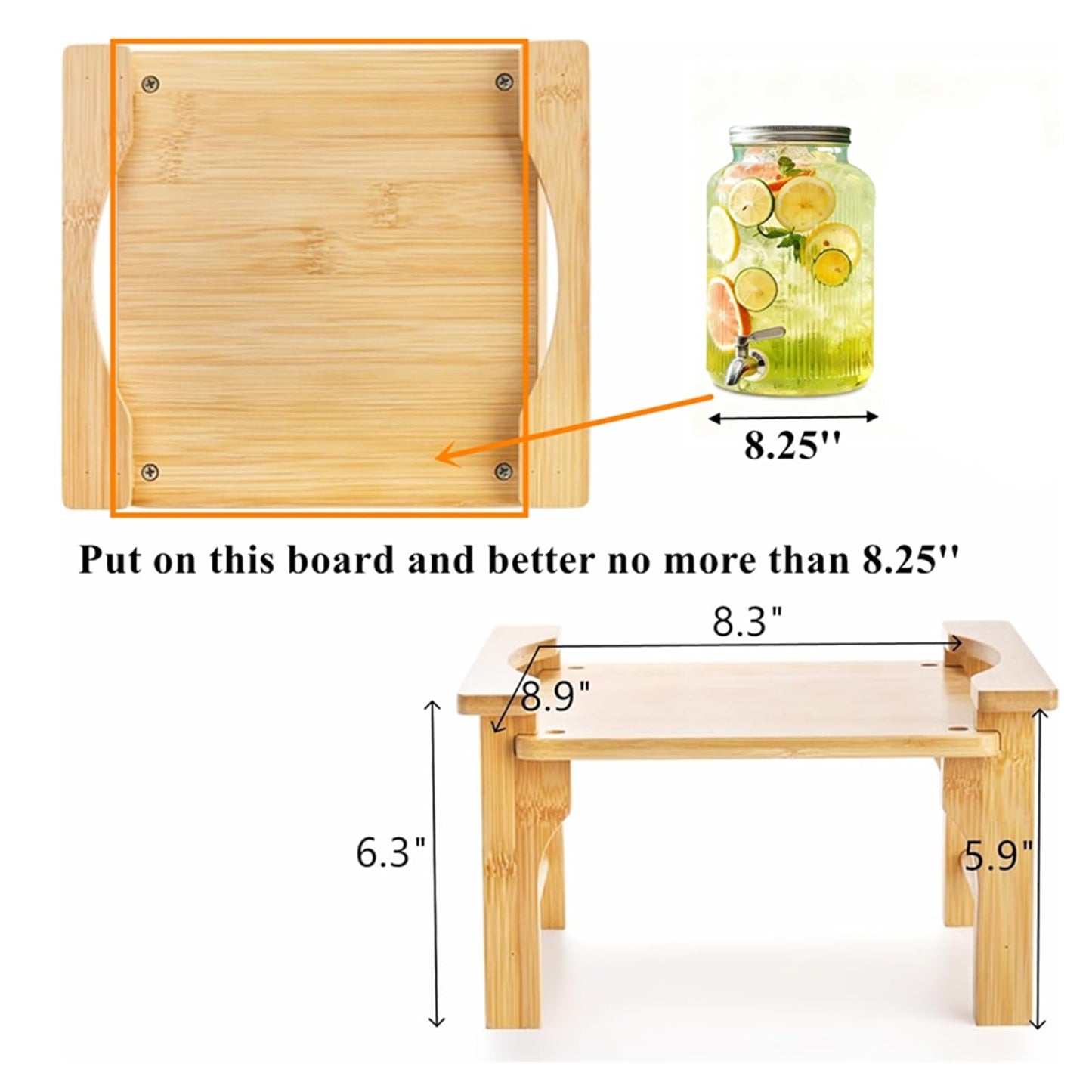 Tebery 2 Pack Natural Bamboo Drink Beverage Dispenser Stand, Water Jugs Glass Water Pitcher Base Fits 6-8 Inches Diameter for Home, Parties, and Catering Events