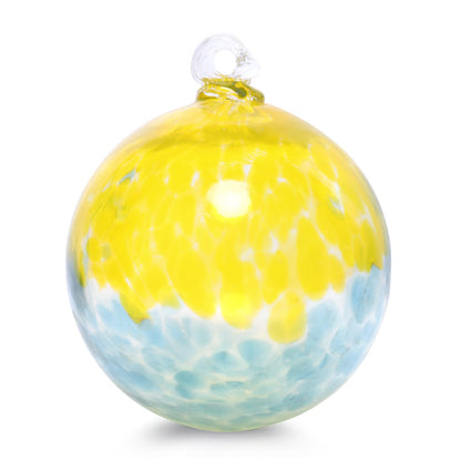 VCUTEKA Hanging Garden Gazing Ball, Hand-Blown Glass Witch Ball for Outdoor Garden Décor, 6" Blue Yellow Swirl
